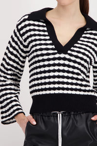 MONARI | POLO SWEATER WITH STRUCTURED STRIPES - BLACK STRIPE 808919