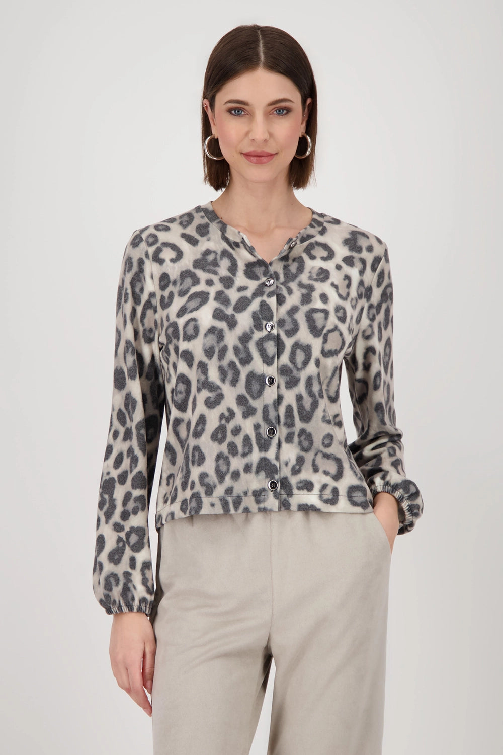 MONARI | JACKET WITH LEOPARD PRINT - GREIGE PATTERN 809152