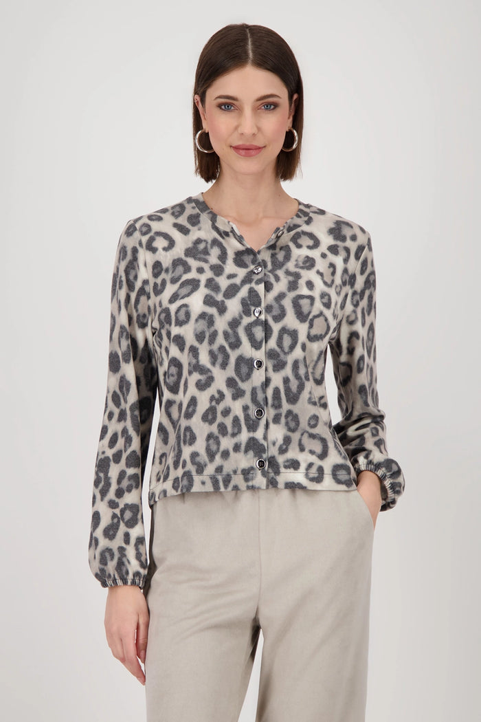 MONARI | JACKET WITH LEOPARD PRINT - GREIGE PATTERN 809152
