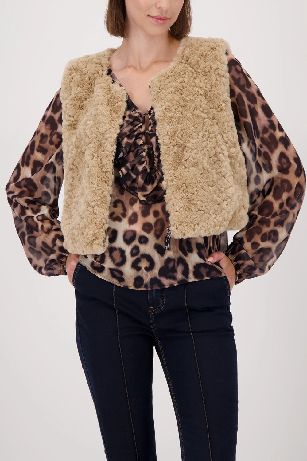 MONARI | WAIST COAT FAKE FUR - CINNAMON 809163