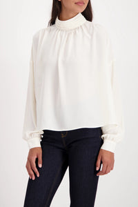 MONARI | GEORGETTE BLOUSE WITH STAND-UP COLLAR - ALMOND 809207