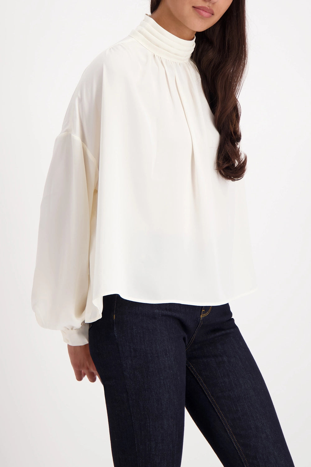 MONARI | GEORGETTE BLOUSE WITH STAND-UP COLLAR - ALMOND 809207