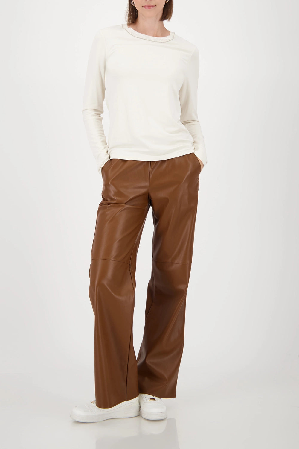 MONARI | LONG-SLEEVE WITH KNITTED COLLAR - ALMOND 809332
