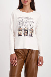 MONARI | LONG-SLEEVE SHIRT WITH CITY PRINT - ALMOND 809335