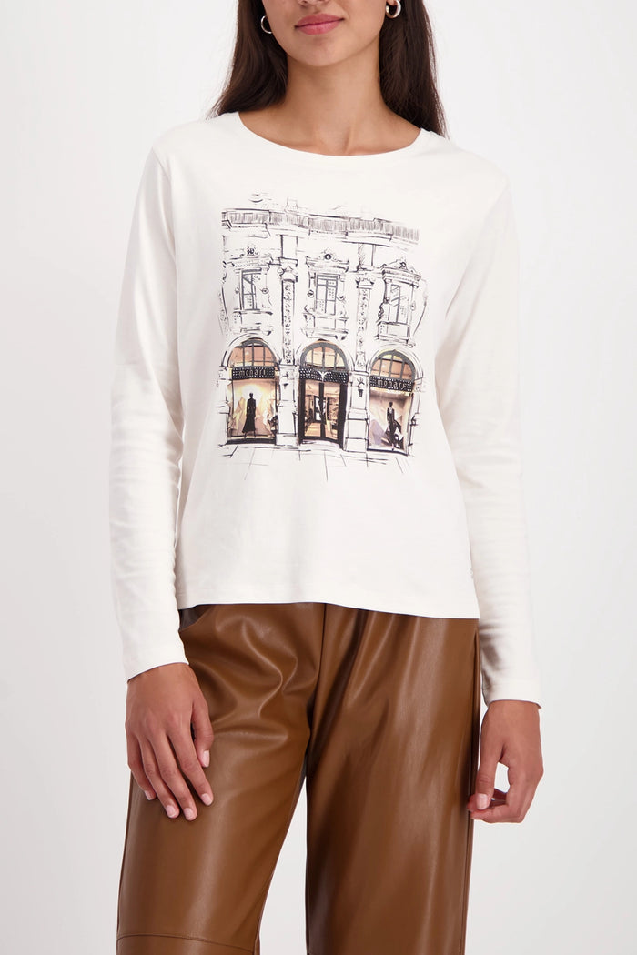 MONARI | LONG-SLEEVE SHIRT WITH CITY PRINT - ALMOND 809335