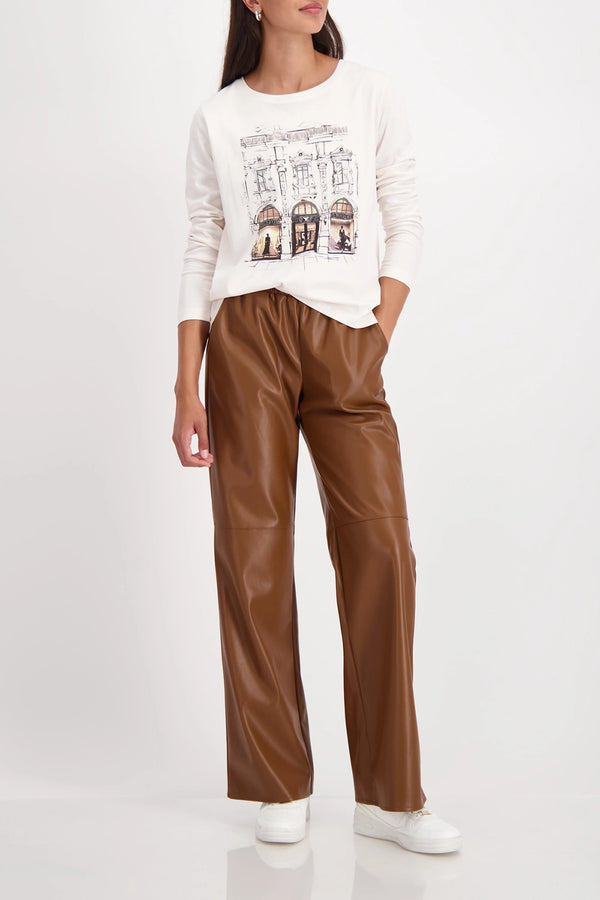 MONARI | LONG-SLEEVE SHIRT WITH CITY PRINT - ALMOND 809335