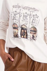 MONARI | LONG-SLEEVE SHIRT WITH CITY PRINT - ALMOND 809335