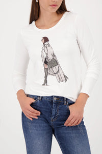 MONARI | LONG SLEEVE SHIRT WITH PRINT - OFF WHITE 809392