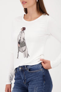 MONARI | LONG SLEEVE SHIRT WITH PRINT - OFF WHITE 809392