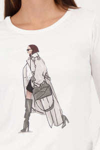 MONARI | LONG SLEEVE SHIRT WITH PRINT - OFF WHITE 809392