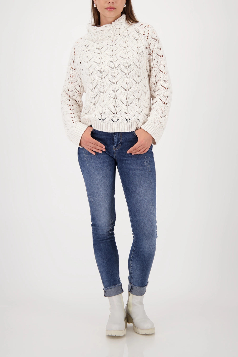 MONARI | KNITTED SWEATER WITH AJOUR PATTERN - PEARL 809468