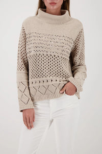 MONARI | KNITTED JUMPER WITH AJOUR PATTERN - LATTEMACCHIATO 809498