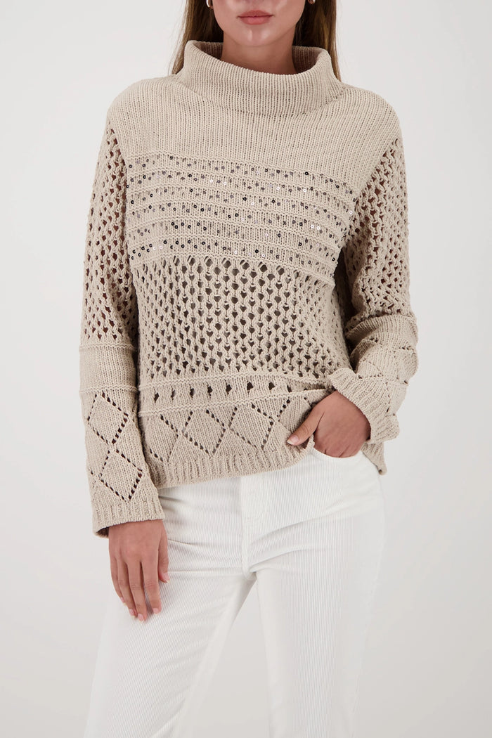 MONARI | KNITTED JUMPER WITH AJOUR PATTERN - LATTEMACCHIATO 809498