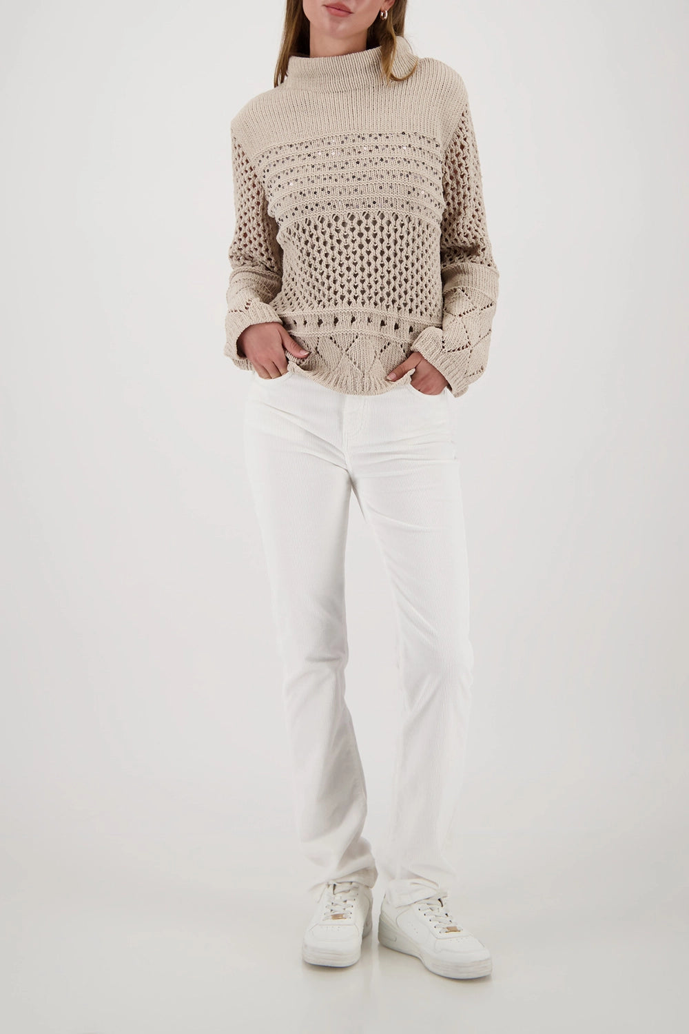 MONARI | KNITTED JUMPER WITH AJOUR PATTERN - LATTEMACCHIATO 809498