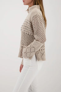 MONARI | KNITTED JUMPER WITH AJOUR PATTERN - LATTEMACCHIATO 809498