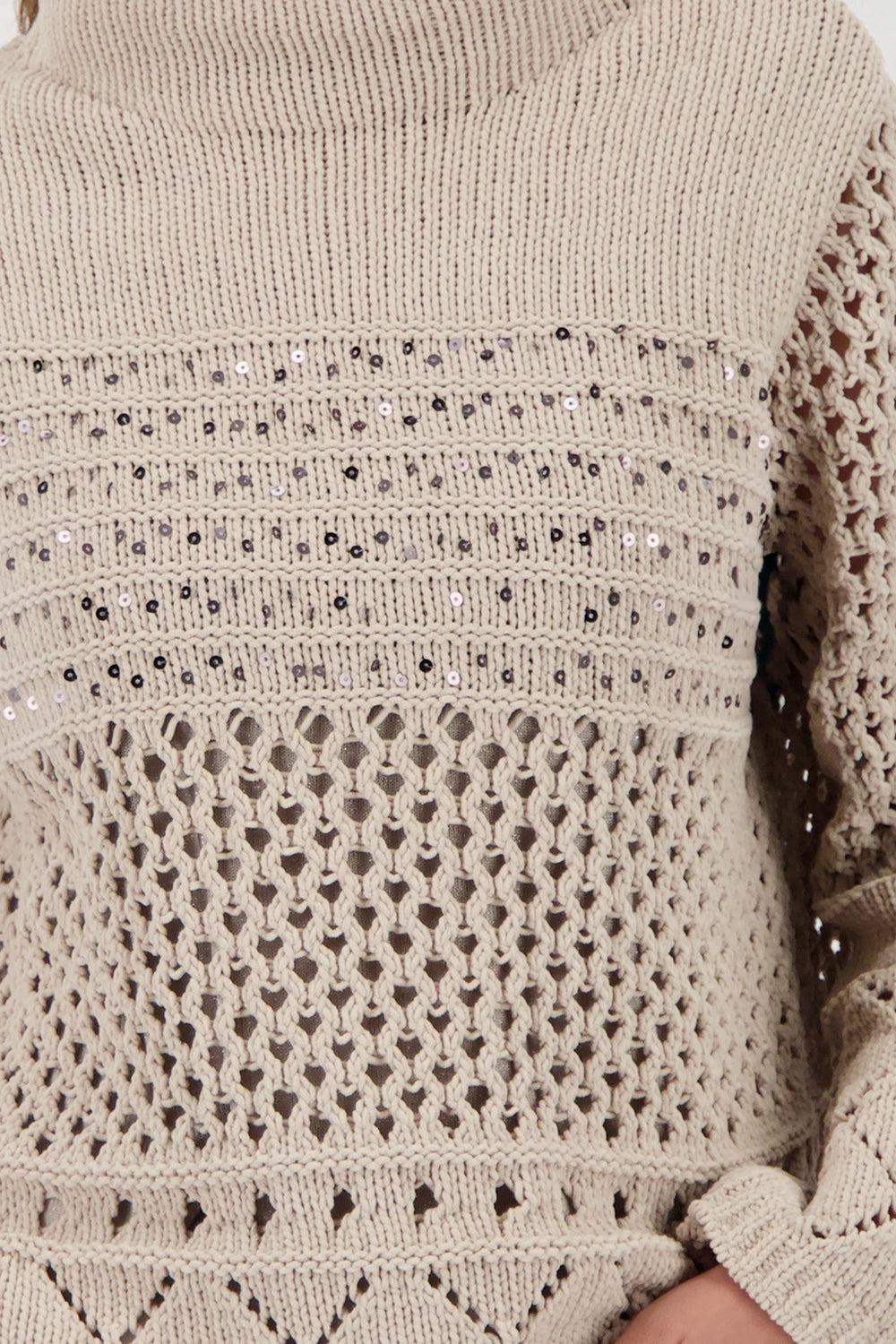 MONARI | KNITTED JUMPER WITH AJOUR PATTERN - LATTEMACCHIATO 809498