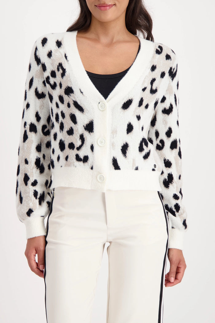 MONARI | FLUFFY CARDIGAN WITH LEOPARD PATTERN - OFF WHITE PATTERN 809524