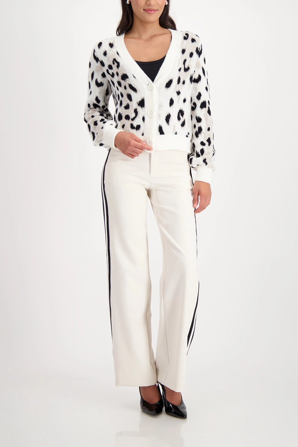 MONARI | FLUFFY CARDIGAN WITH LEOPARD PATTERN - OFF WHITE PATTERN 809524