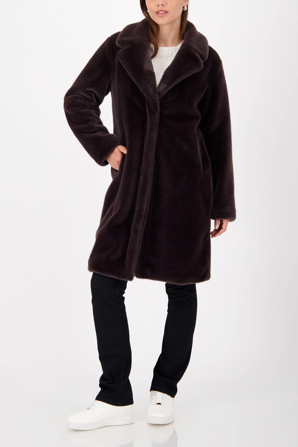 MONARI | FLUFFY FAKE FUR COAT - BROWNIE 809573