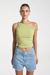 SUMMI SUMMI | TWIST OFF SHOULDER TOP - APPLE GREEN