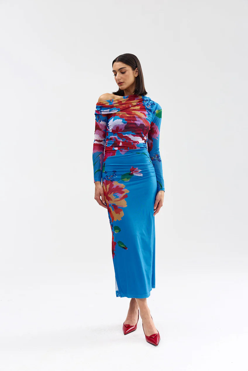 Aston Studio | Long-Sleeve Sophie Mesh Dress - Luminous Papaya