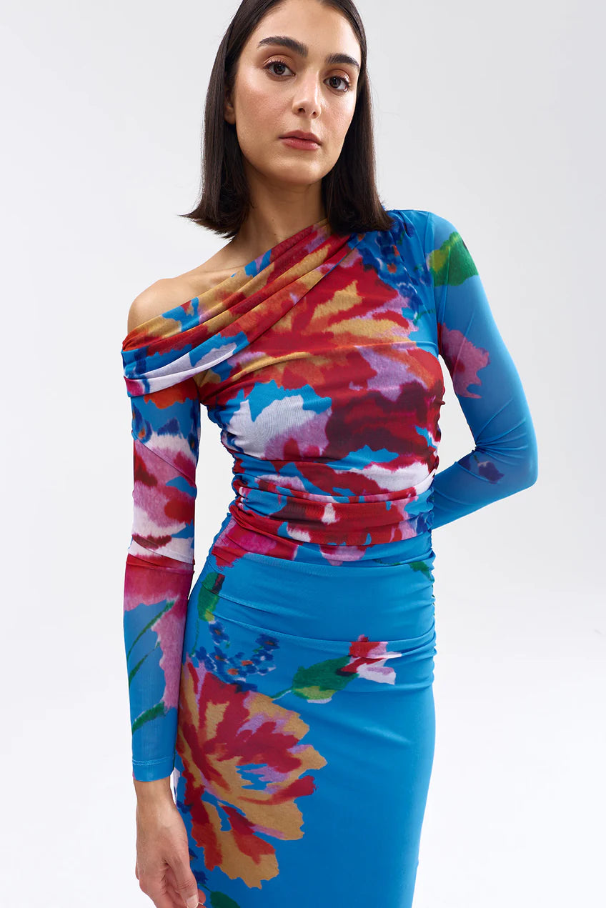 Aston Studio | Long-Sleeve Sophie Mesh Dress - Luminous Papaya