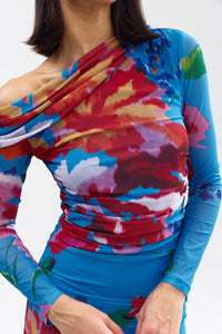 Aston Studio | Long-Sleeve Sophie Mesh Dress - Luminous Papaya