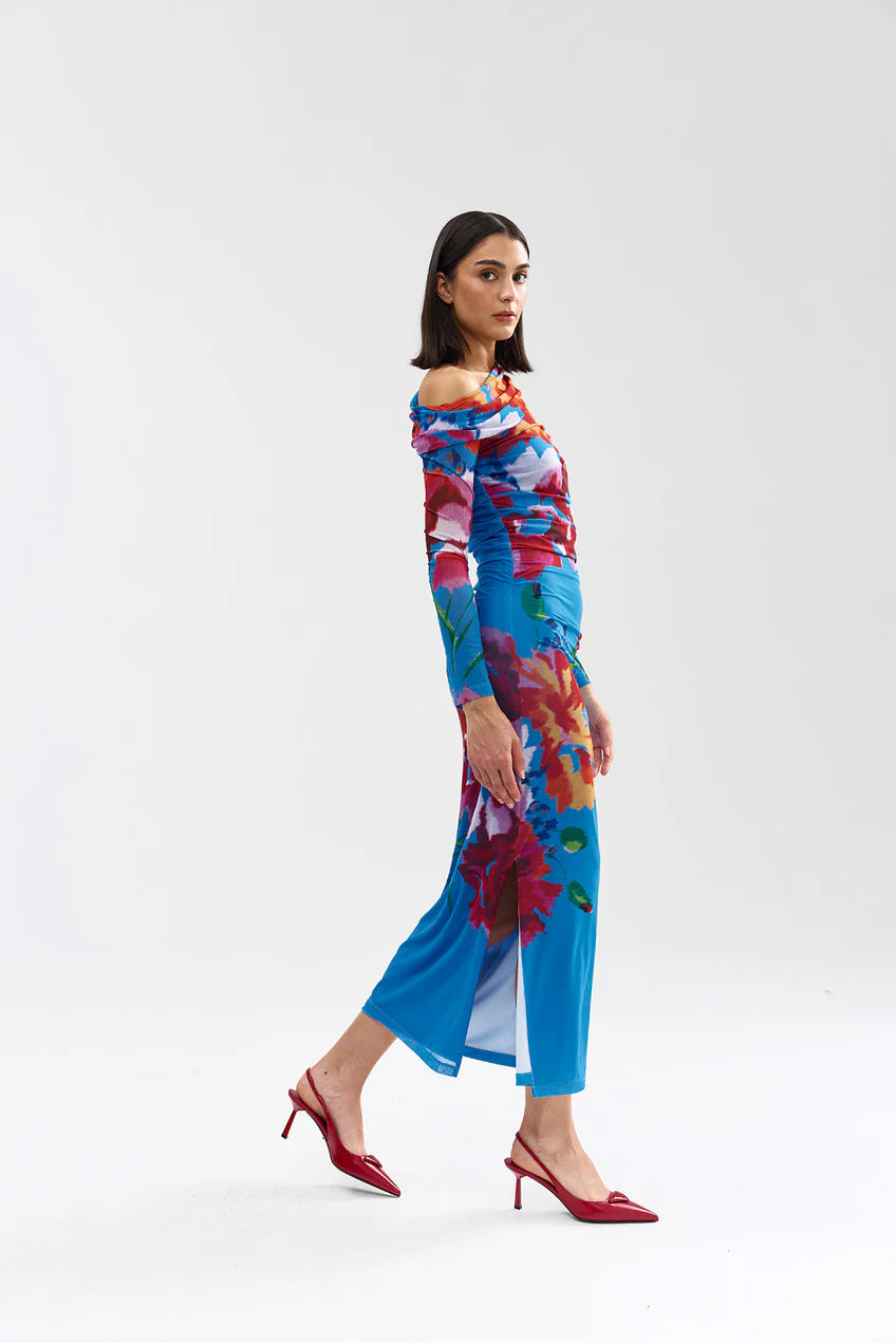 Aston Studio | Long-Sleeve Sophie Mesh Dress - Luminous Papaya