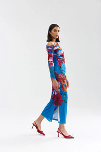 Aston Studio | Long-Sleeve Sophie Mesh Dress - Luminous Papaya
