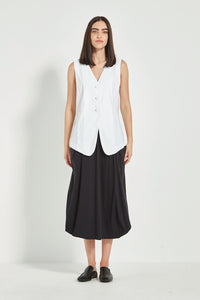 VERGE Acrobat Emi Skirt in Black with soft basque waist, pockets and draped side panels, modern women’s skirt available at Hollie Rose.
