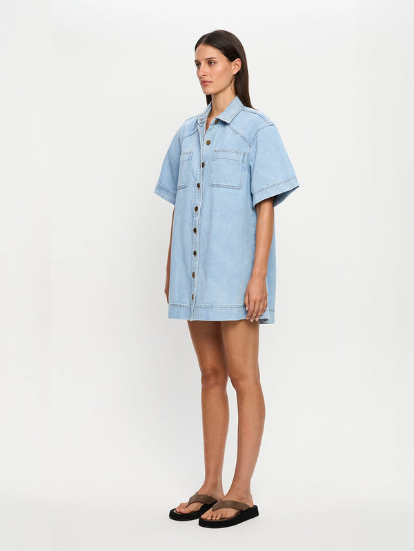 KIVARI | Avery Denim Mini Dress - Dusty Blue