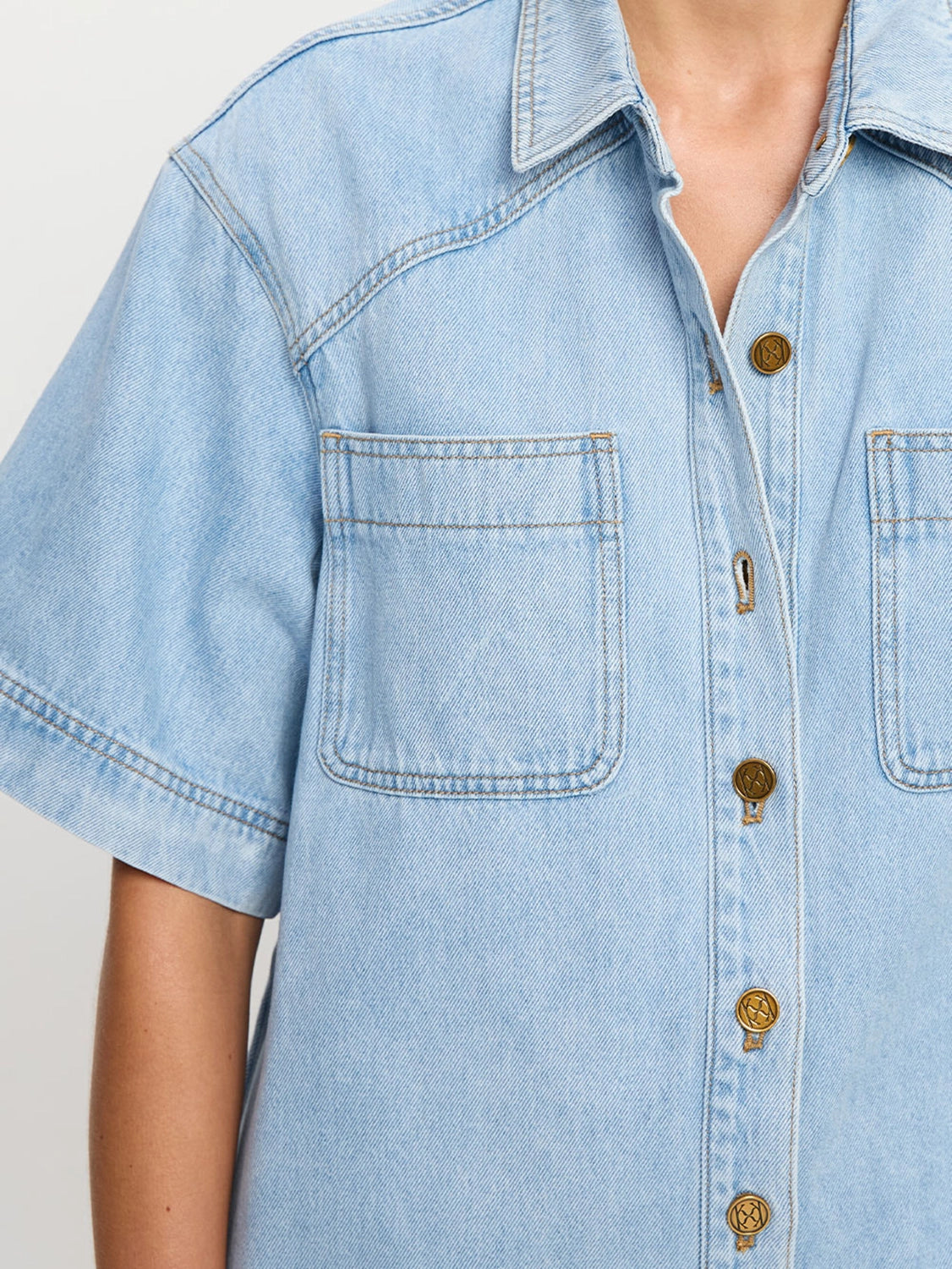 KIVARI | Avery Denim Mini Dress - Dusty Blue