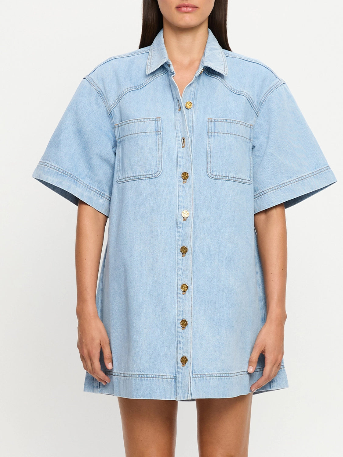 KIVARI | Avery Denim Mini Dress - Dusty Blue