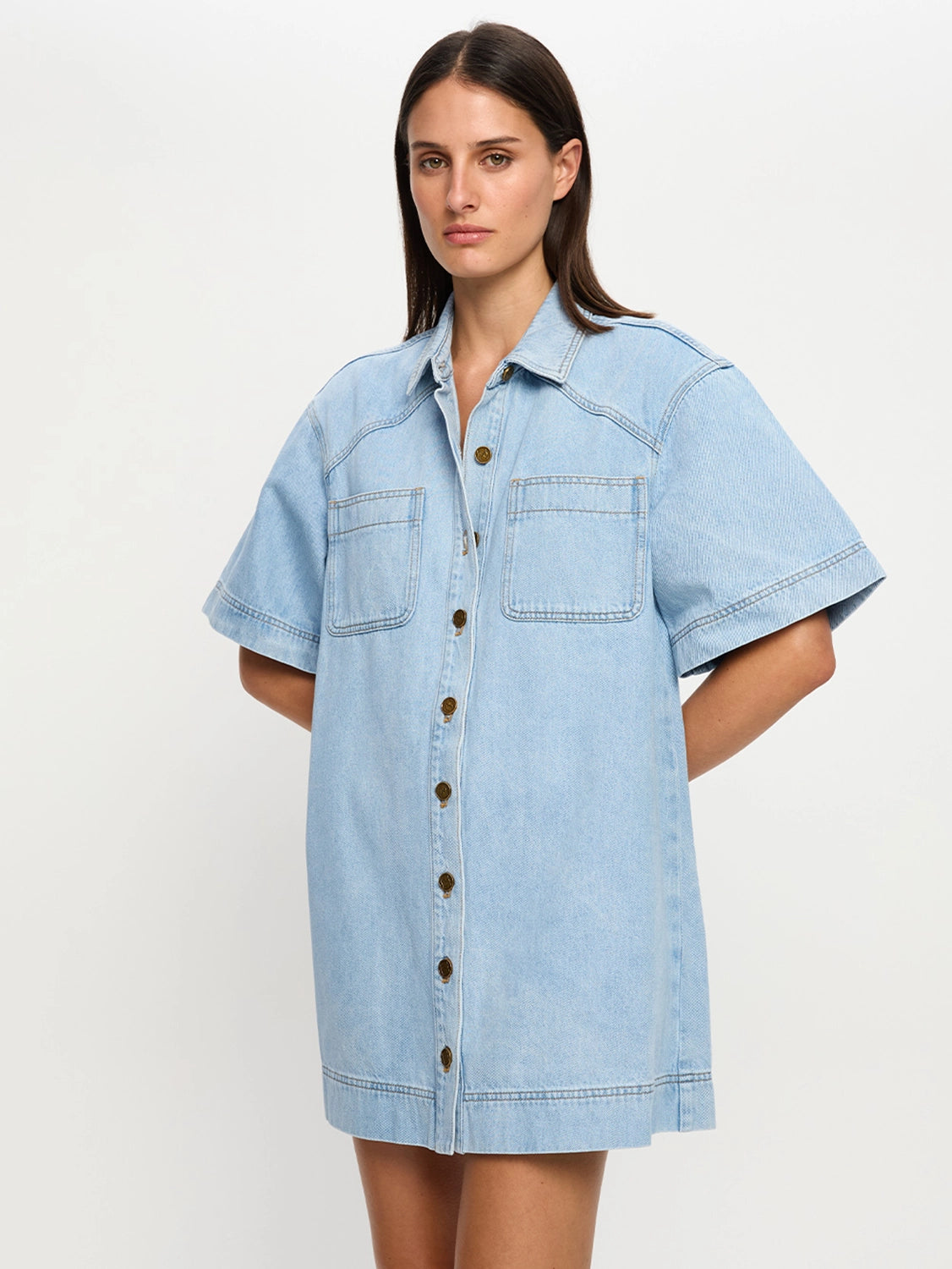 KIVARI | Avery Denim Mini Dress - Dusty Blue