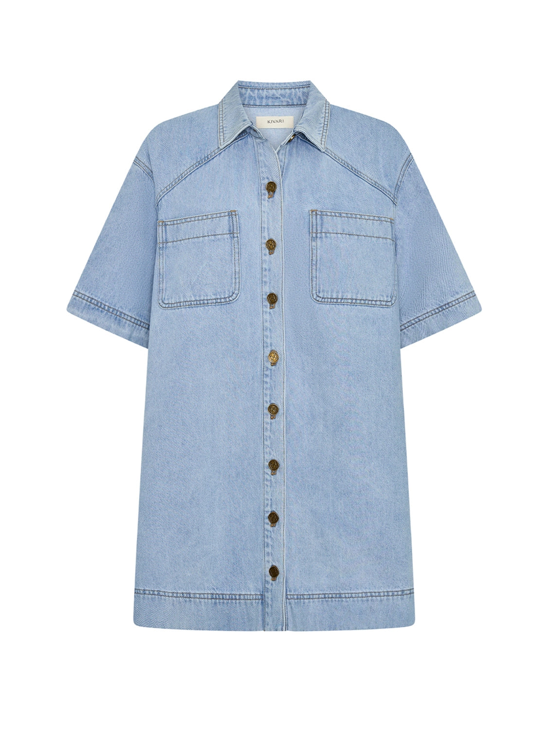 KIVARI | Avery Denim Mini Dress - Dusty Blue