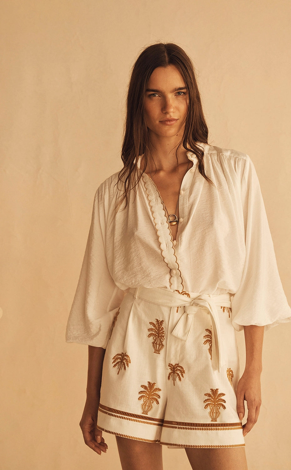 Aur Orceá | Bianca Scallop Billow Sleeve Blouse