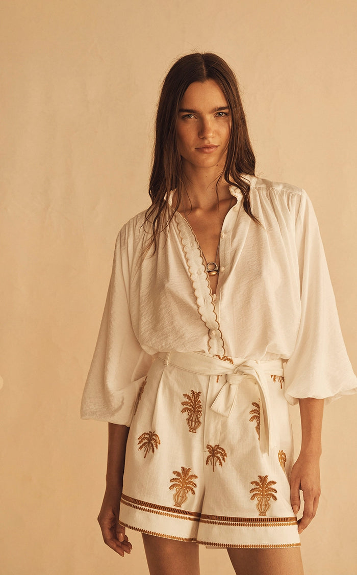 Aur Orceá | Bianca Scallop Billow Sleeve Blouse