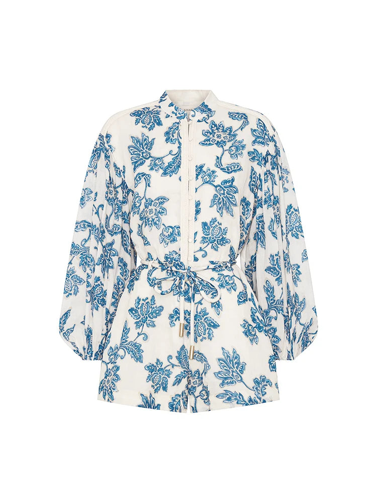 KIVARI | Bluebell Playsuit - Blue Ecru