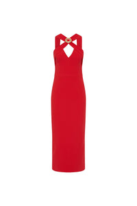 REBECCA VALLANCE | CAMERON ASYMMETRICAL MIDI - RED