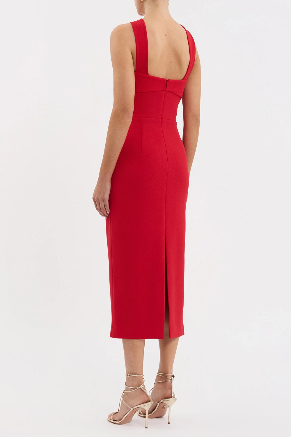 REBECCA VALLANCE | CAMERON ASYMMETRICAL MIDI - RED