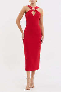 REBECCA VALLANCE | CAMERON ASYMMETRICAL MIDI - RED