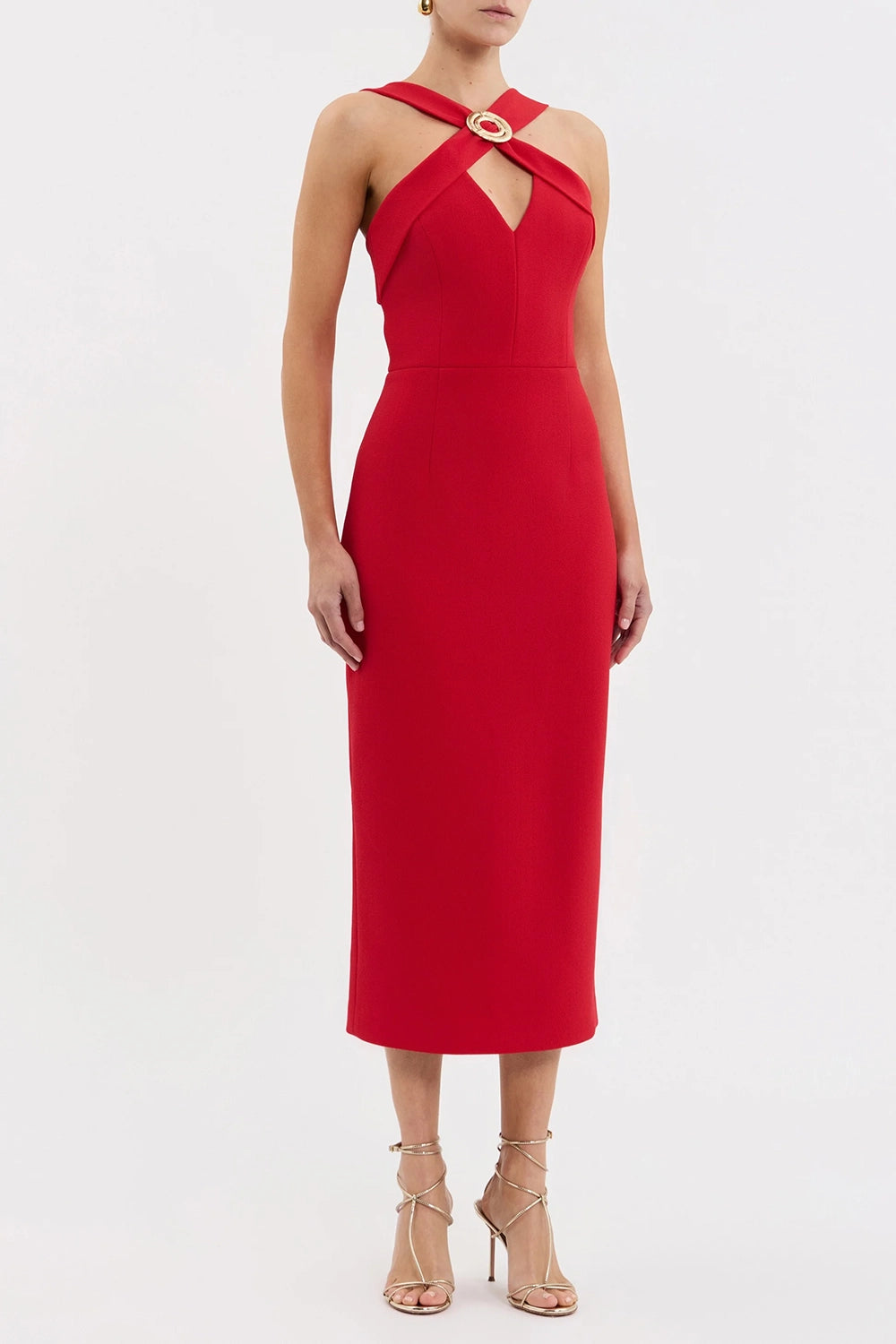 REBECCA VALLANCE | CAMERON ASYMMETRICAL MIDI - RED