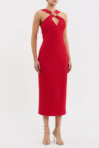 REBECCA VALLANCE | CAMERON ASYMMETRICAL MIDI - RED