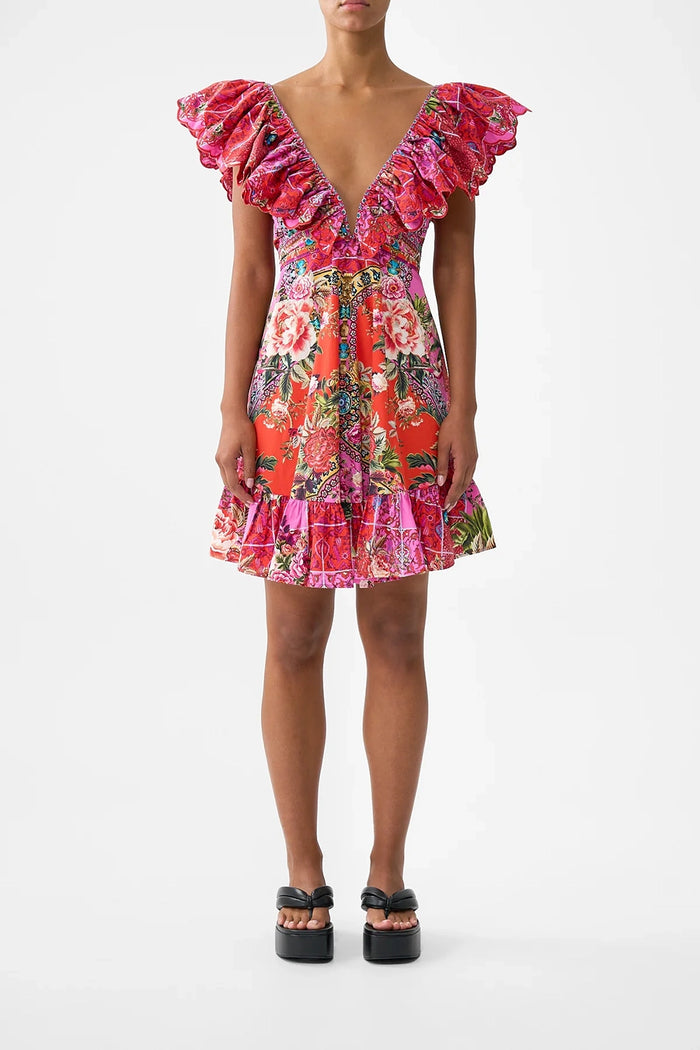 CAMILLA | HEIRLOOM EMPIRE SHORT FRILL NECK DRESS