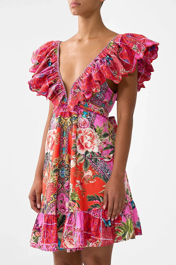 CAMILLA | HEIRLOOM EMPIRE SHORT FRILL NECK DRESS