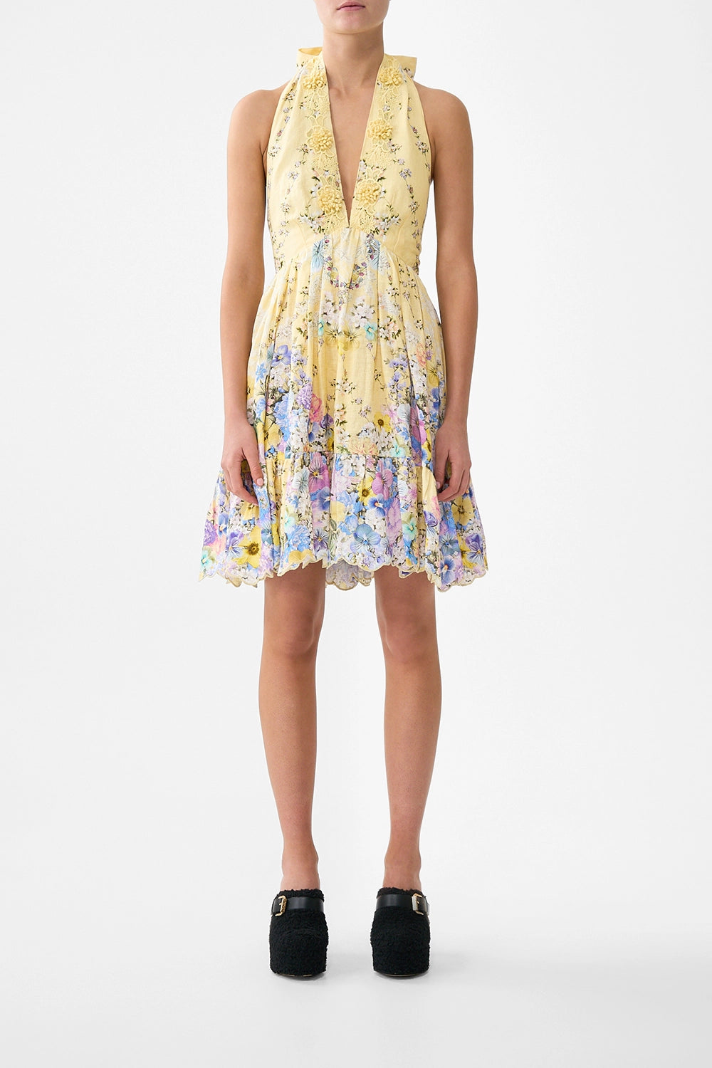 Camilla | Darling Buds Ruffle Hem Halter Short Dress Hollie Rose Camilla | Darling Buds Ruffle Hem Halter Short Dress Hollie Rose