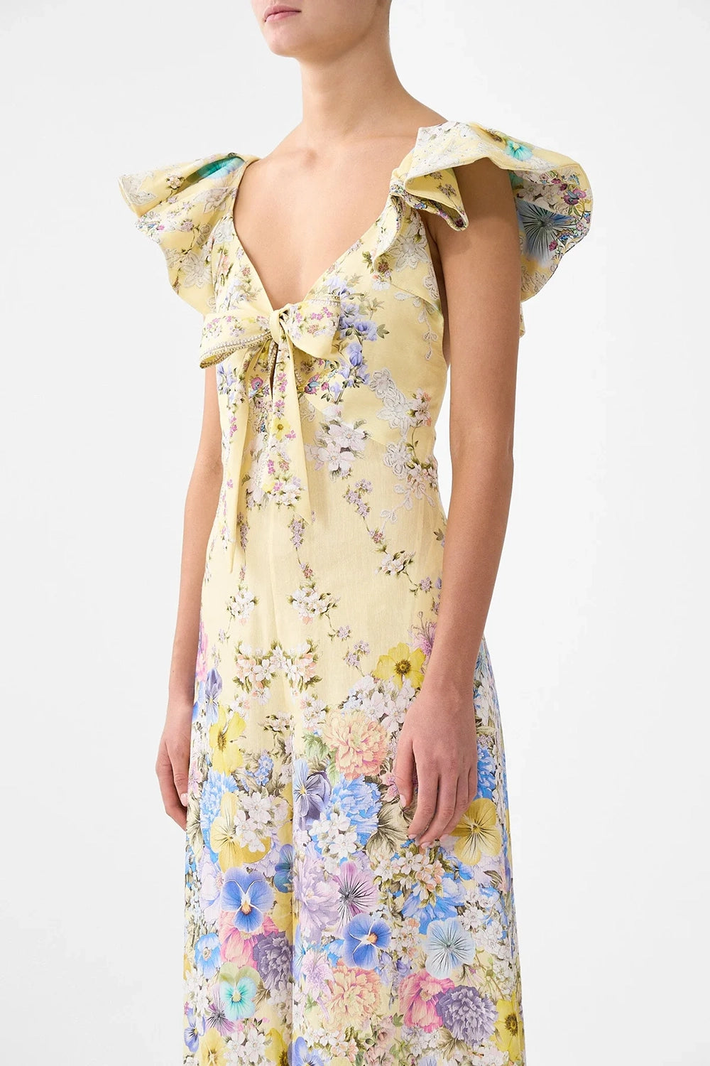 CAMILLA | DARLING BUDS TIE FRONT FRILL SLEEVE JUMPSUIT