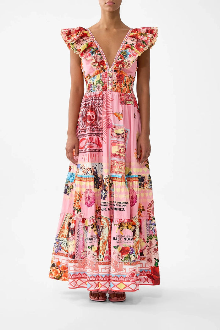 CAMILLA | COLLAGE KINGDOM TIERED DRESS WITH NECK FRILL