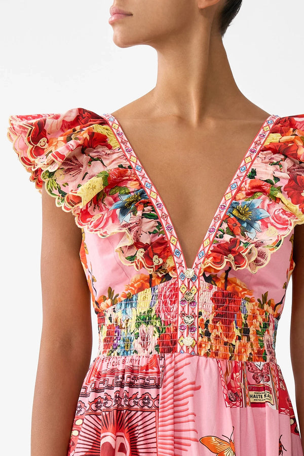 CAMILLA | COLLAGE KINGDOM TIERED DRESS WITH NECK FRILL