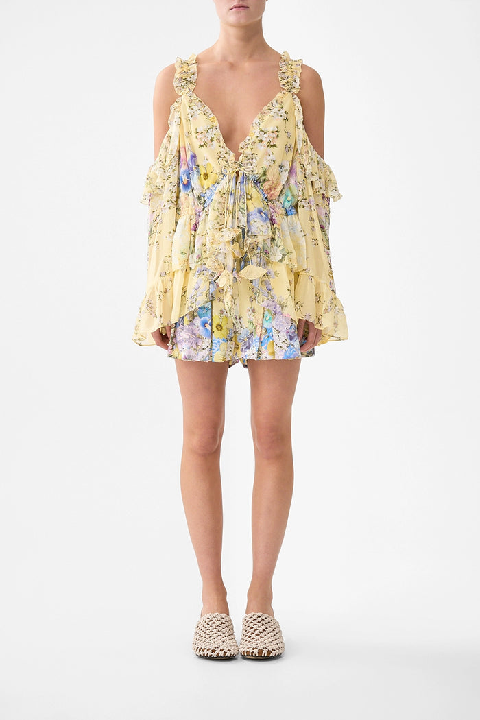 CAMILLA | DARLING BUDS COLD SHOULDER RUFFLE TOP